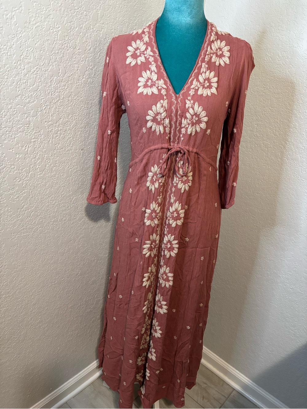 Free People Embroidered Fable Midi Dress Rose Pink SP